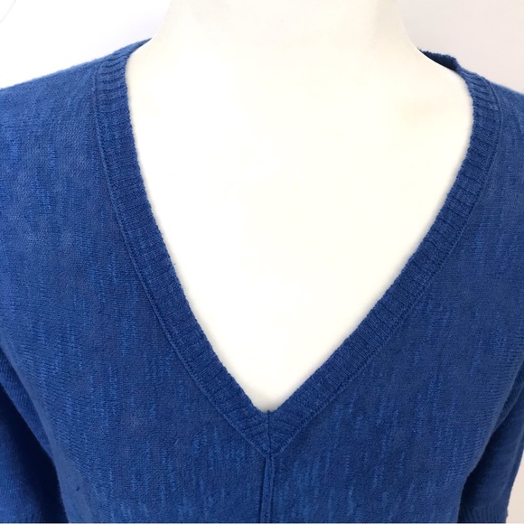 Eileen Fisher Blue Linen Blend V-Neck Lightweight Knit Sweater - Picture 3 of 7